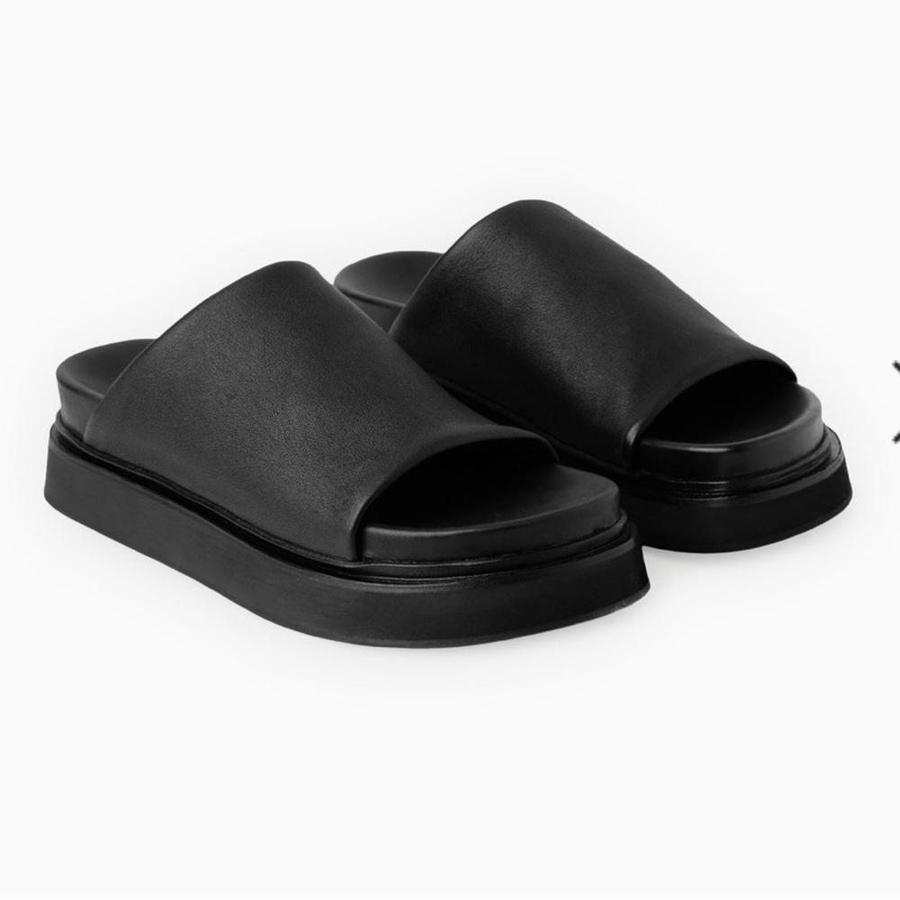 COS Black Leather Platform Slides